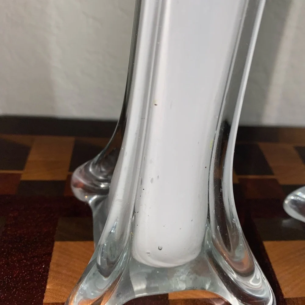 2 White Blown Glass Eiffel Tower 12” Tall Centerpiece Wedding Decor Vases